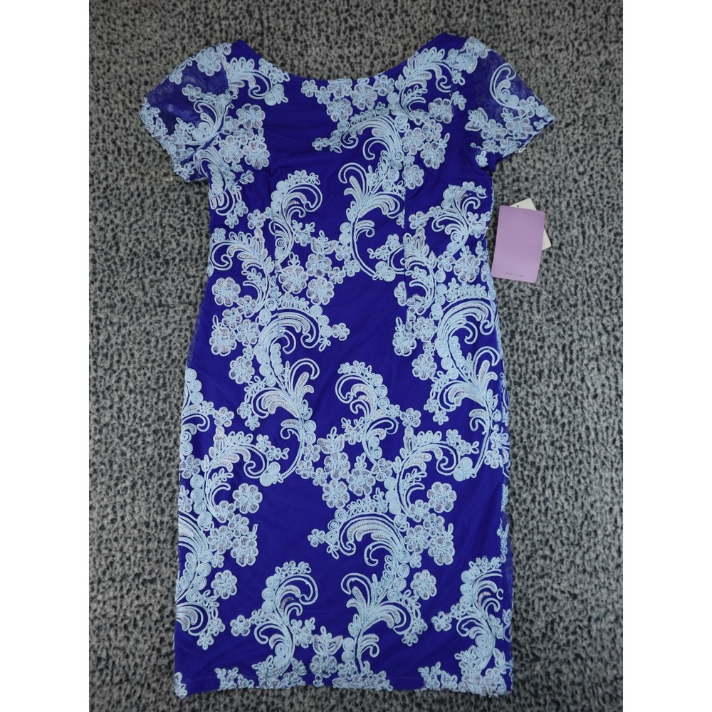 JS Collections Blue Floral Soutache Mesh Sheath Dress Sleeve Cocktailโ Siz 16